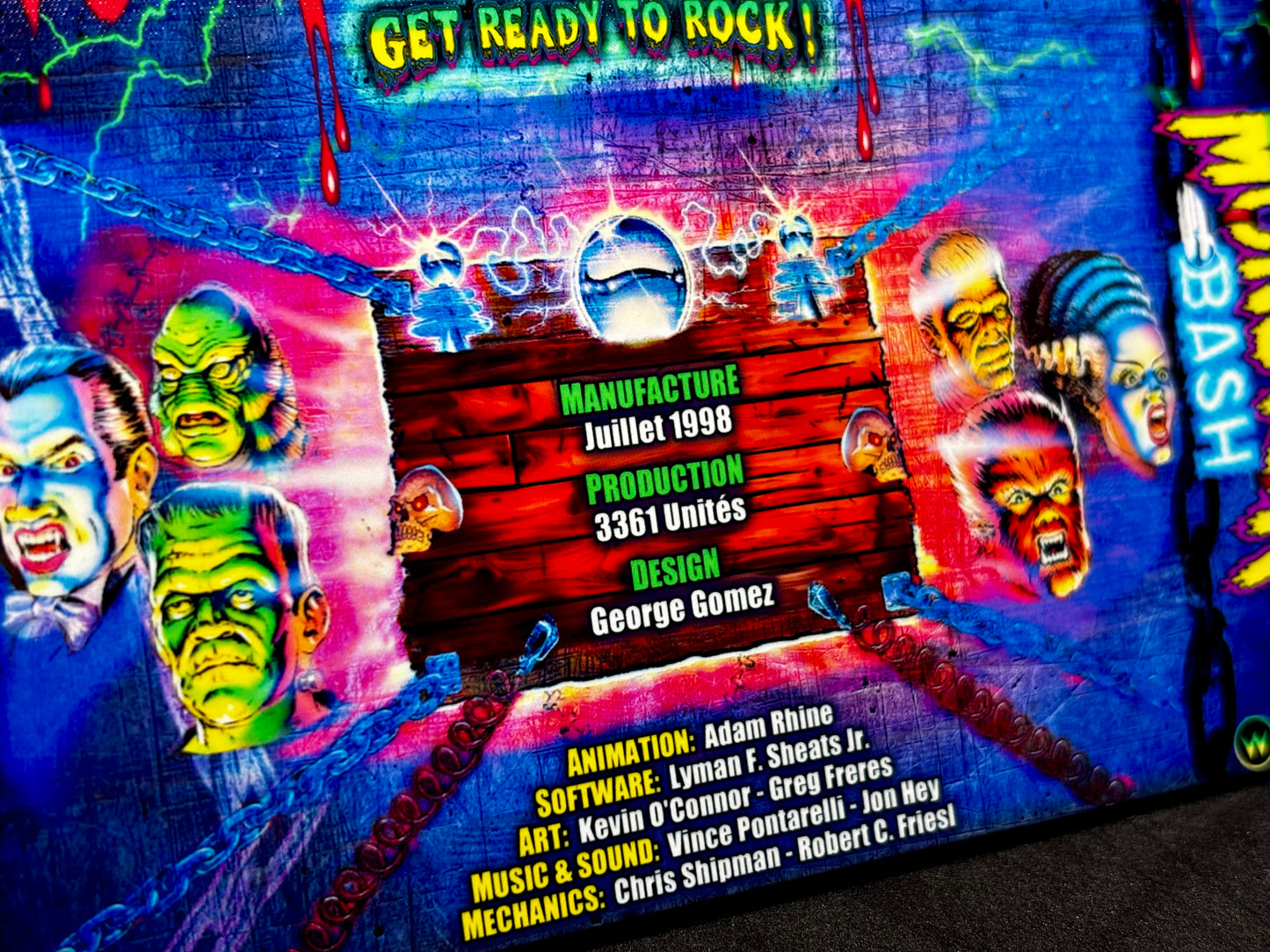 Instrucciones de las tarjetas del juego Williams Monster Bash 1998, delantal personalizado de pinball, reglas impresas V3