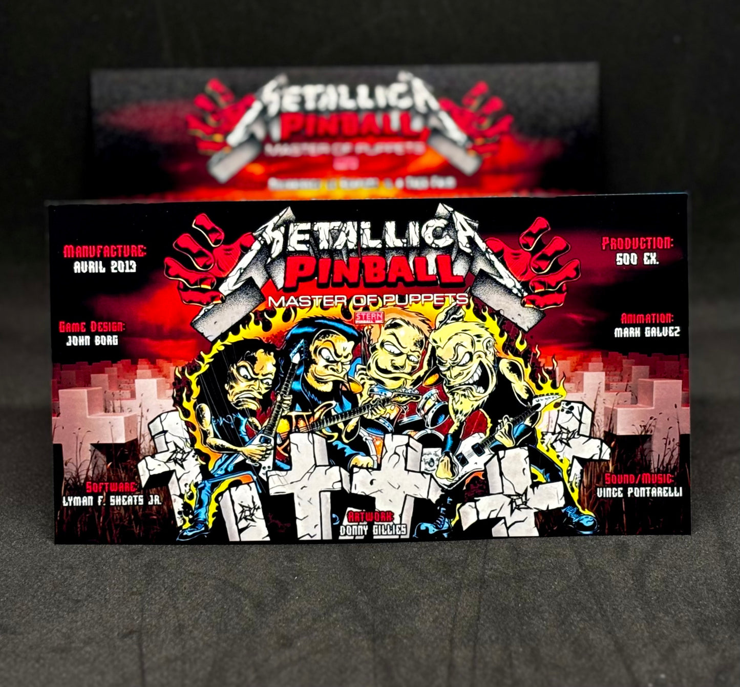 Instrucciones de las tarjetas de juego Stern Metallica Master of Puppets 2013 para pinball: Delantal de pinball con impresión personalizada