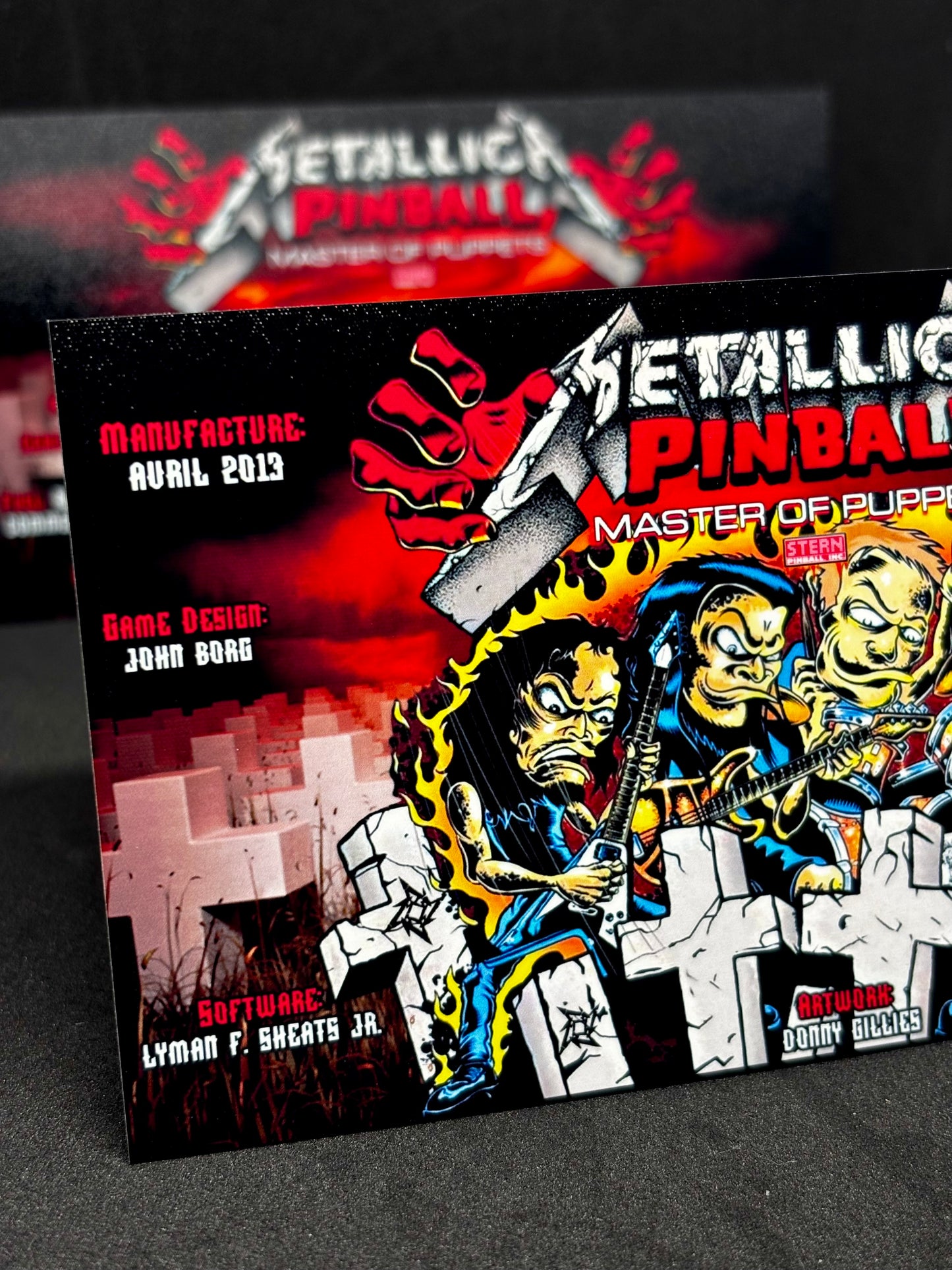 Instrucciones de las tarjetas de juego Stern Metallica Master of Puppets 2013 para pinball: Delantal de pinball con impresión personalizada