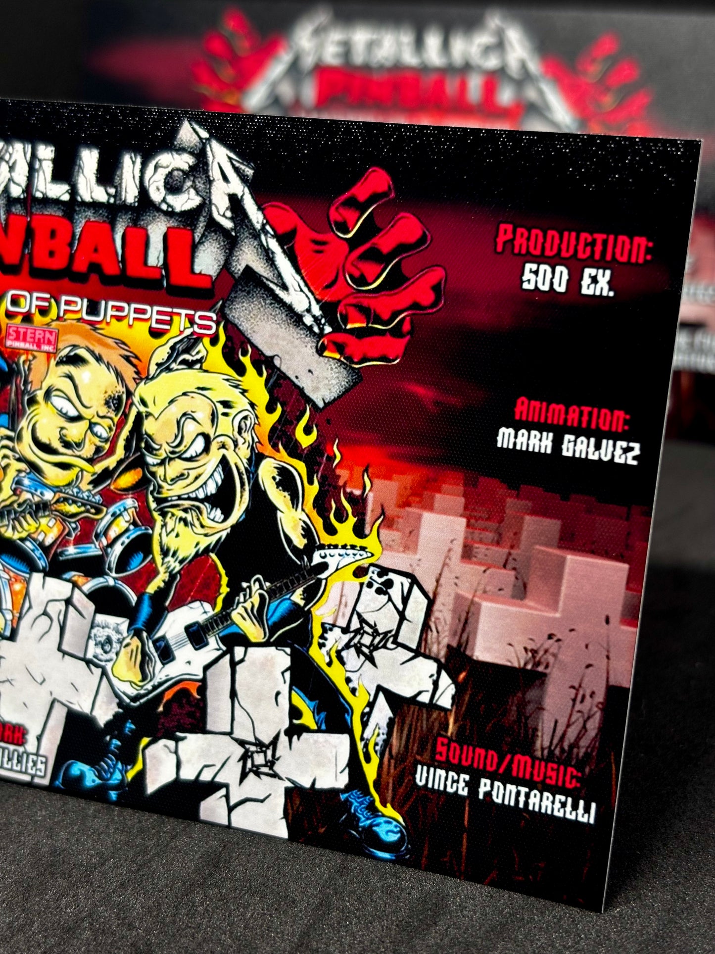 Instrucciones de las tarjetas de juego Stern Metallica Master of Puppets 2013 para pinball: Delantal de pinball con impresión personalizada