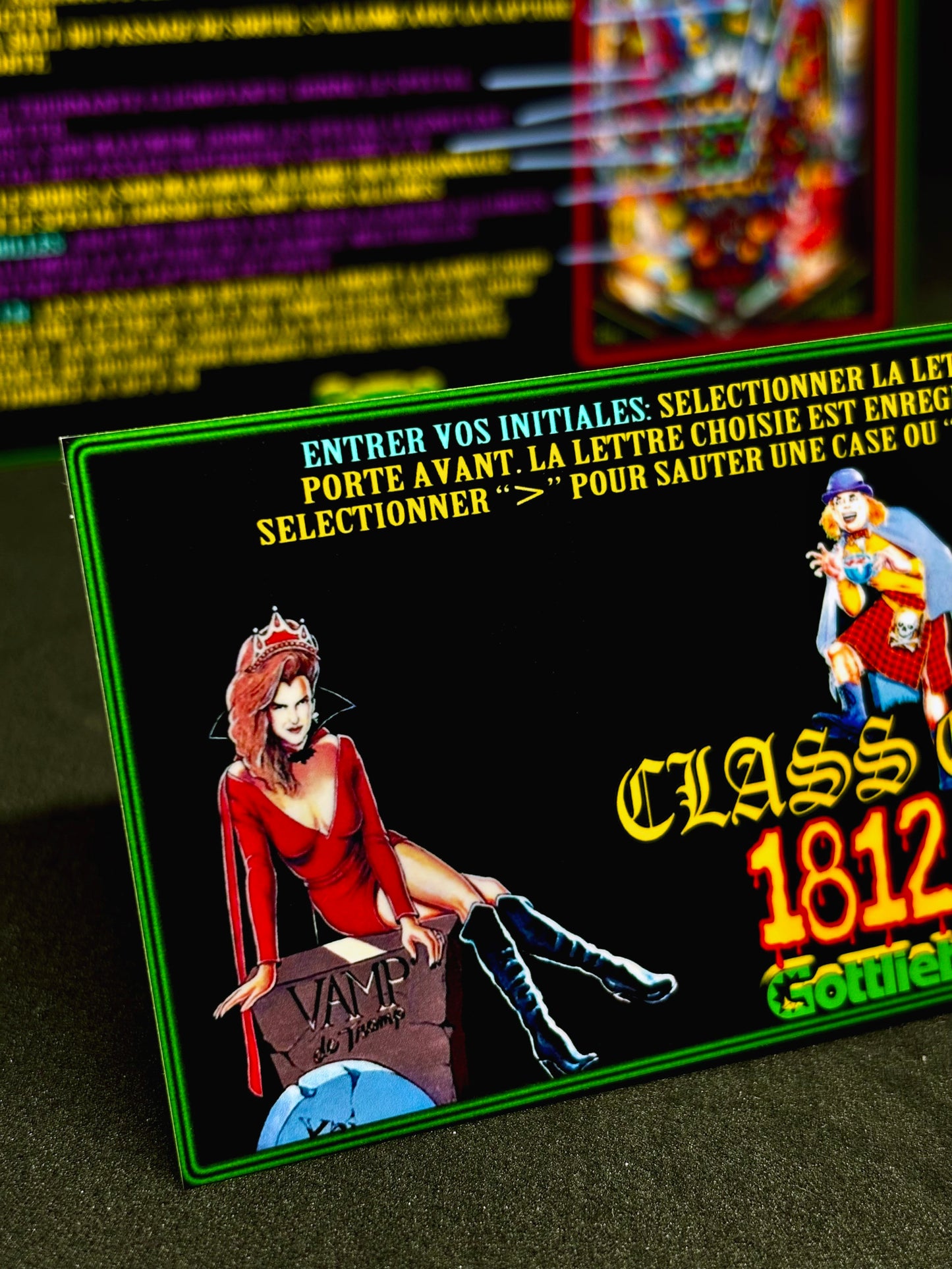 Tarjetas de juego Gottlieb 1991 CLASE DE 1812 Instrucciones Flipper Delantal personalizado reglas impresas