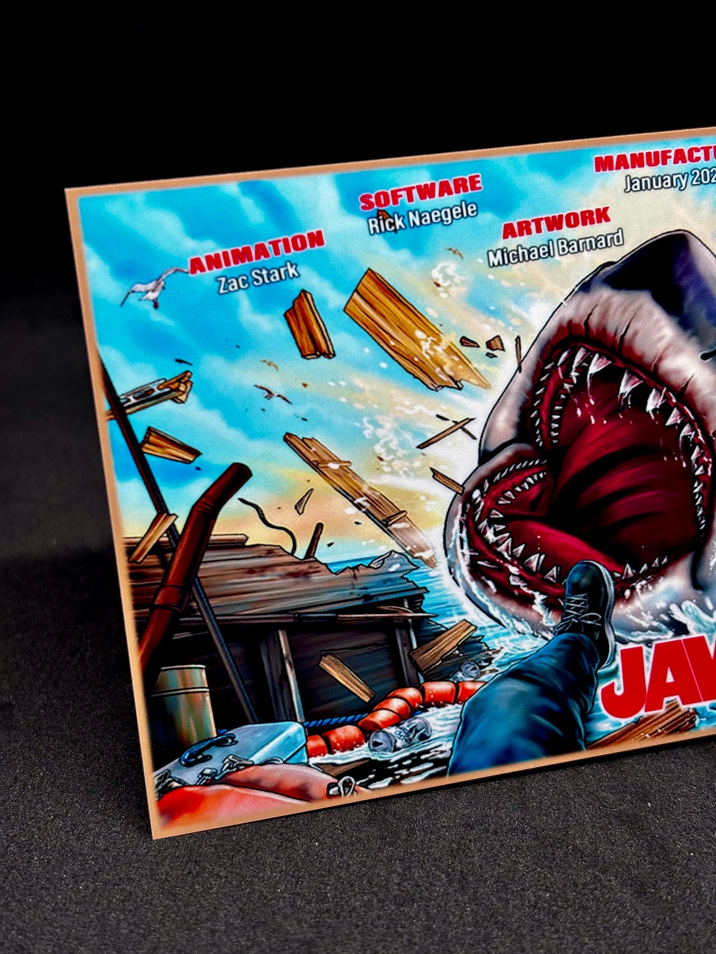 Tarjeta de pinball Stern JAWS 2024 Insider: Tarjeta de pinball personalizada con impresión de delantal