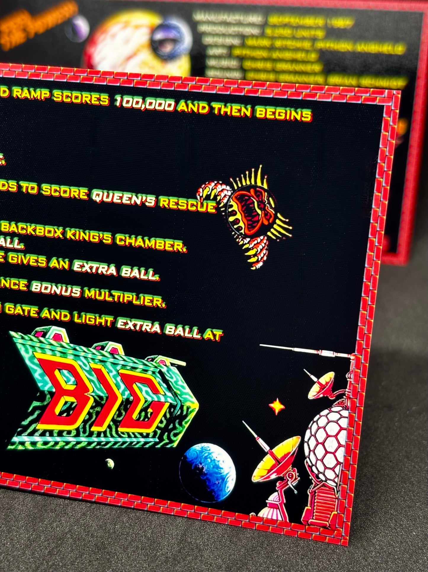 Instrucciones de las tarjetas de juego Williams Big Guns 1987, delantal personalizado de pinball, reglas impresas