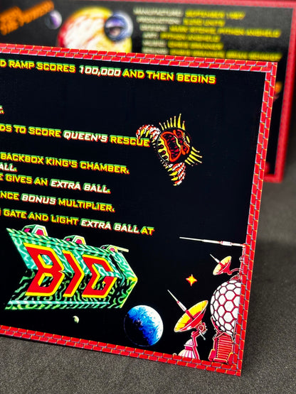 Instrucciones de las tarjetas de juego Williams Big Guns 1987, delantal personalizado de pinball, reglas impresas