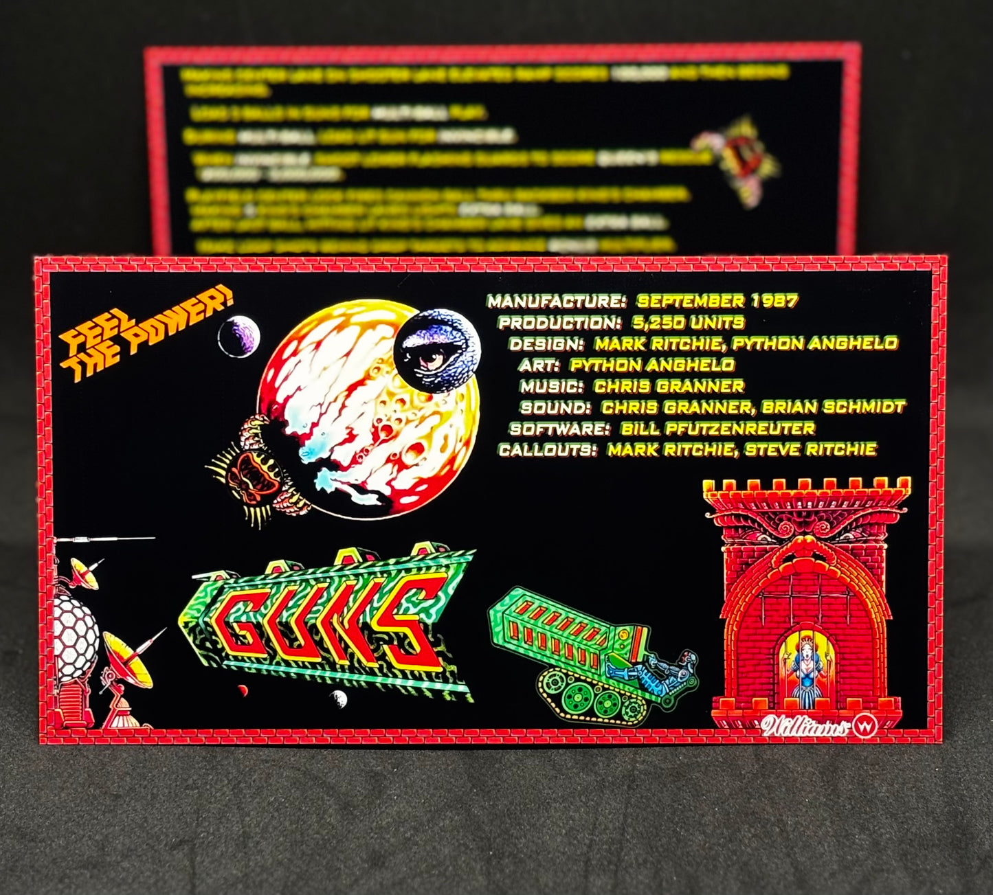 Instrucciones de las tarjetas de juego Williams Big Guns 1987, delantal personalizado de pinball, reglas impresas