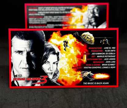 Data East Lethal Weapon 1992 Game Cards Instructions Pinball Custom Apron Printed Rules V2