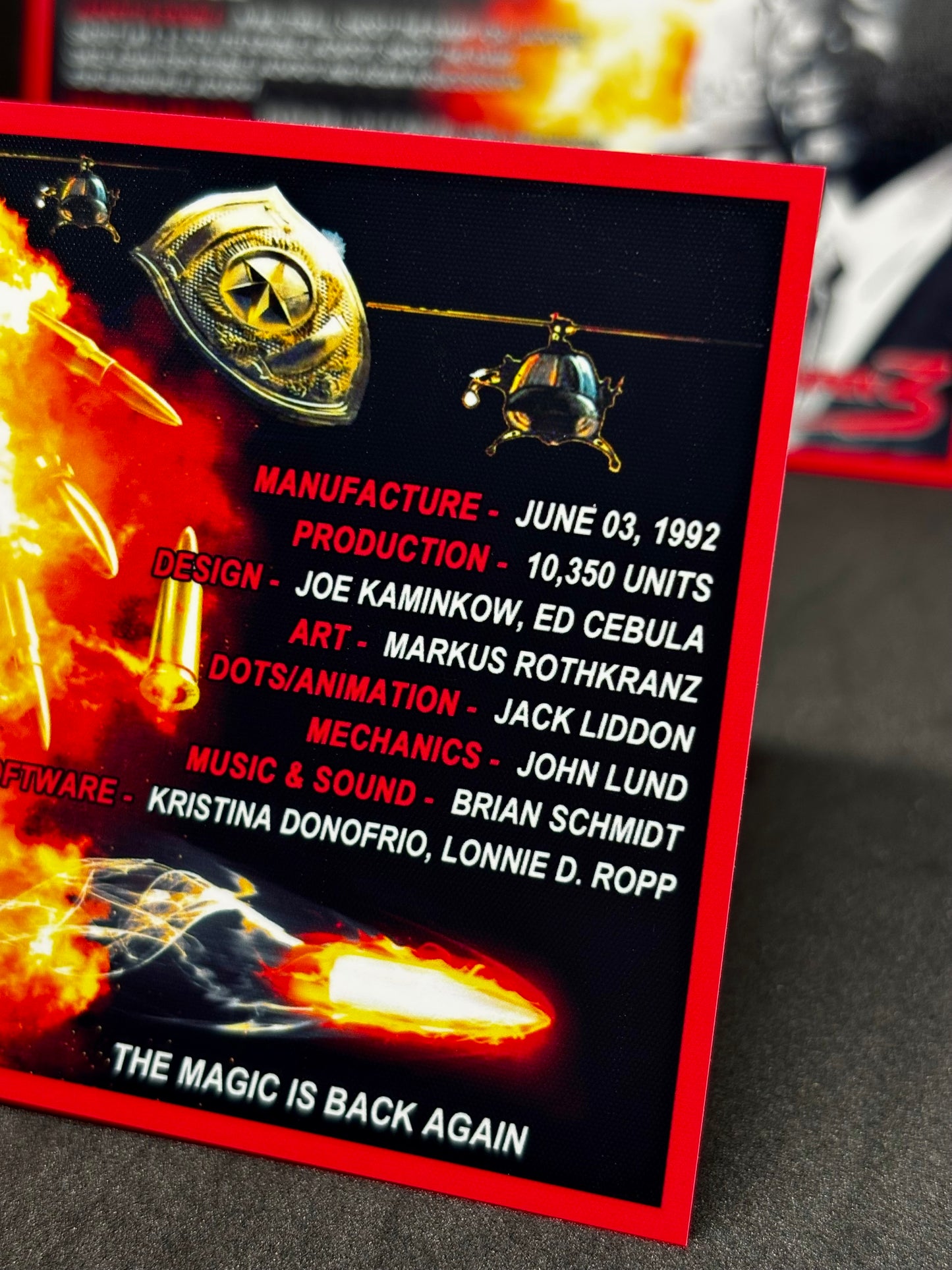 Data East Lethal Weapon 1992 Jeu Cartes Instructions Flipper Custom Apron règles imprimées V2