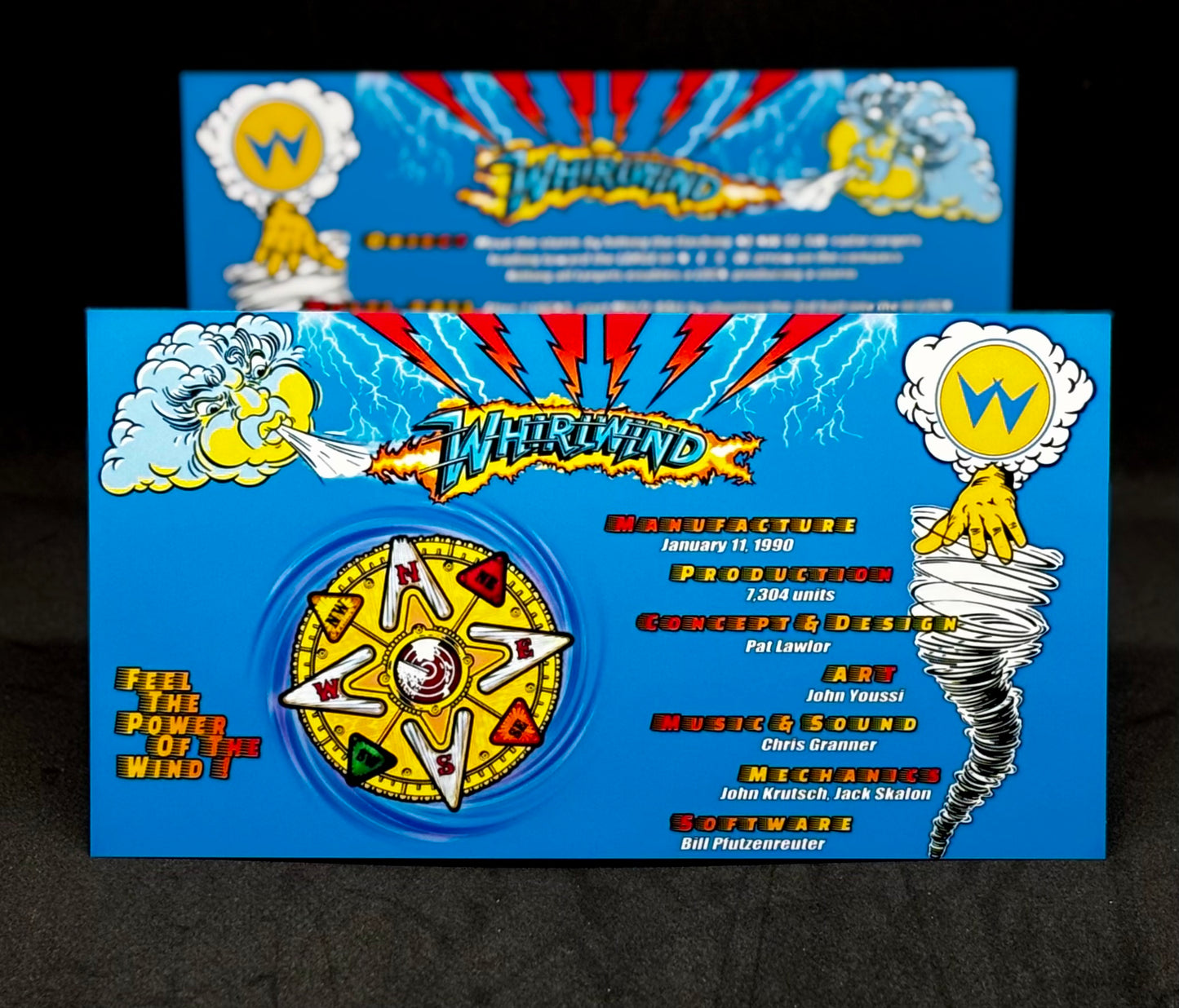 Instrucciones de las tarjetas del juego Williams Whirlwind 1990, máquina de pinball, delantal personalizado, reglas impresas
