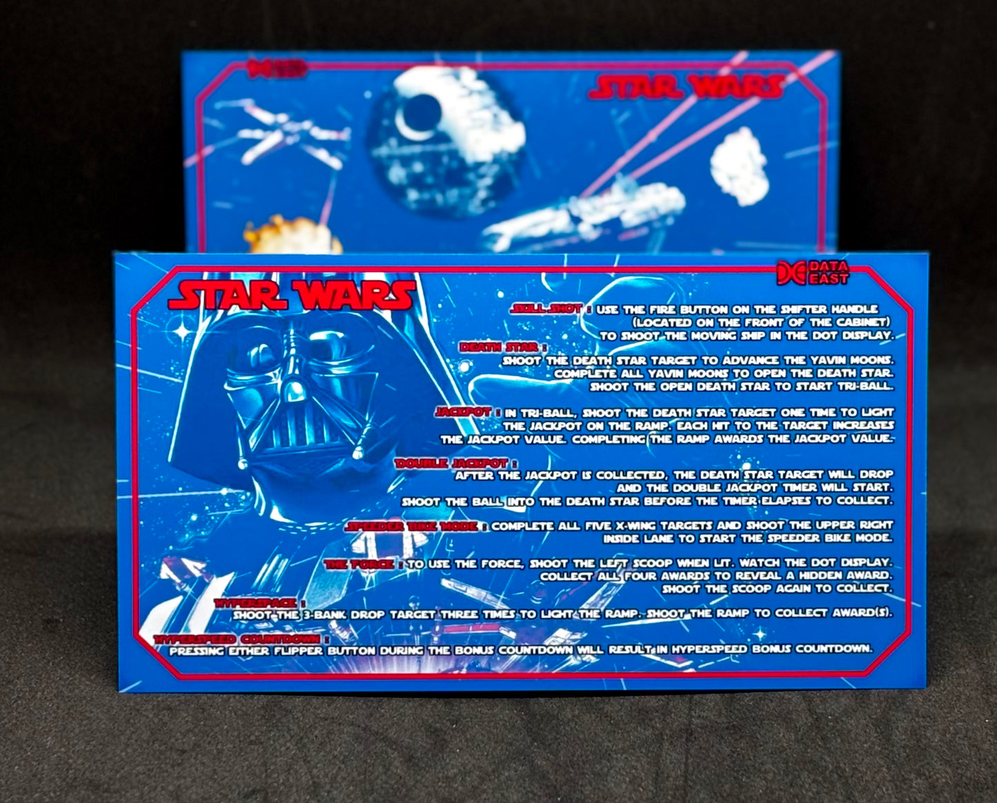 Instrucciones de las tarjetas del juego Data East Star Wars 1992 Pinball versión 2 - Tarjetas de delantal de pinball impresas personalizadas