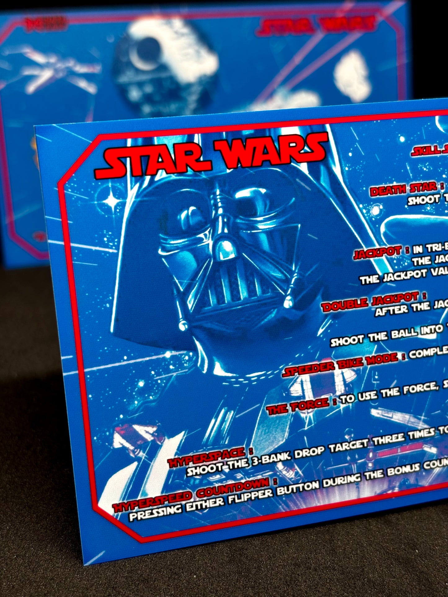 Instrucciones de las tarjetas del juego Data East Star Wars 1992 Pinball versión 2 - Tarjetas de delantal de pinball impresas personalizadas