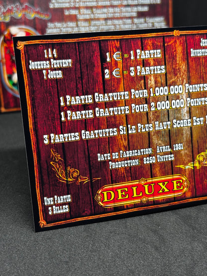 Bally Eight Ball Deluxe 1981 (F) Game Cards Instructions Pinball Custom Apron Printed Rules M-1508-98F