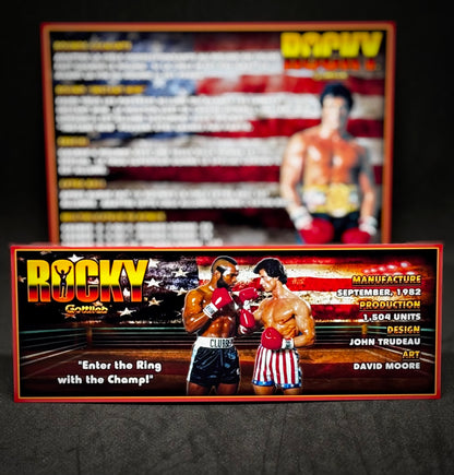 Instrucciones de las tarjetas del juego Gottlieb Rocky 1982, delantal personalizado de pinball, reglas impresas V1