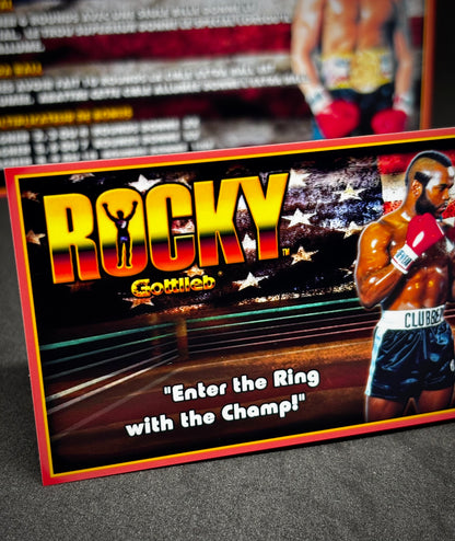 Instrucciones de las tarjetas del juego Gottlieb Rocky 1982, delantal personalizado de pinball, reglas impresas V1