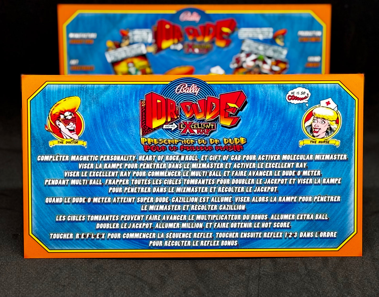 Bally Dr Dude 1990 Game Cards Instructions Pinball Machine Custom Apron Printed Rules