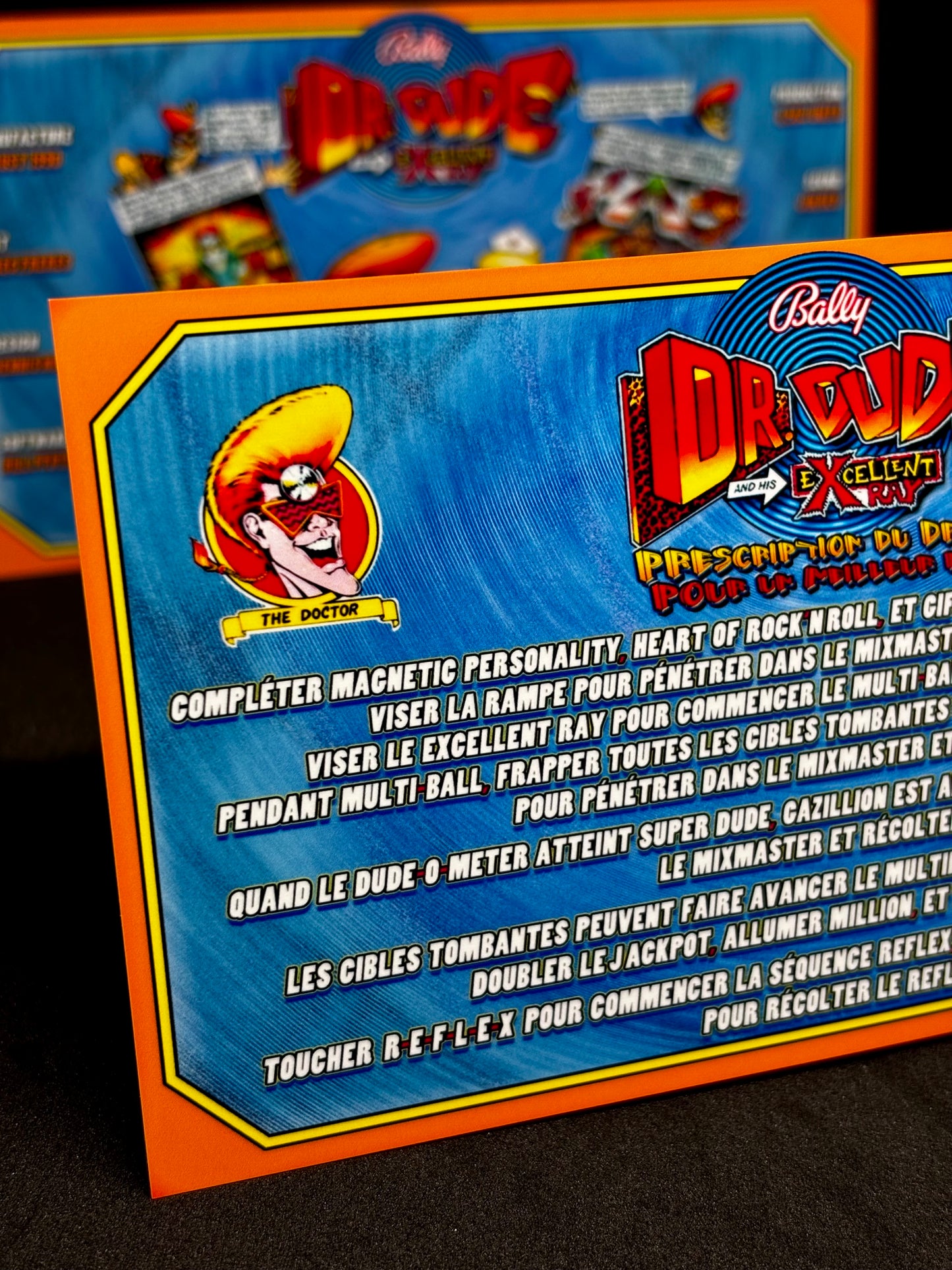 Bally Dr Dude 1990 Game Cards Instructions Pinball Machine Custom Apron Printed Rules