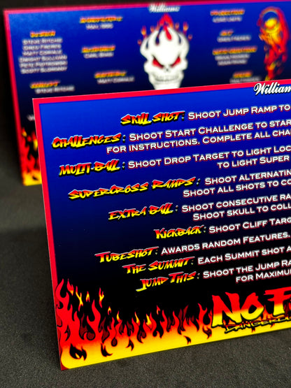 Williams No Fear Dangerous Sports 1995 Game Cards Instructions Pinball Custom Apron Printed Rules