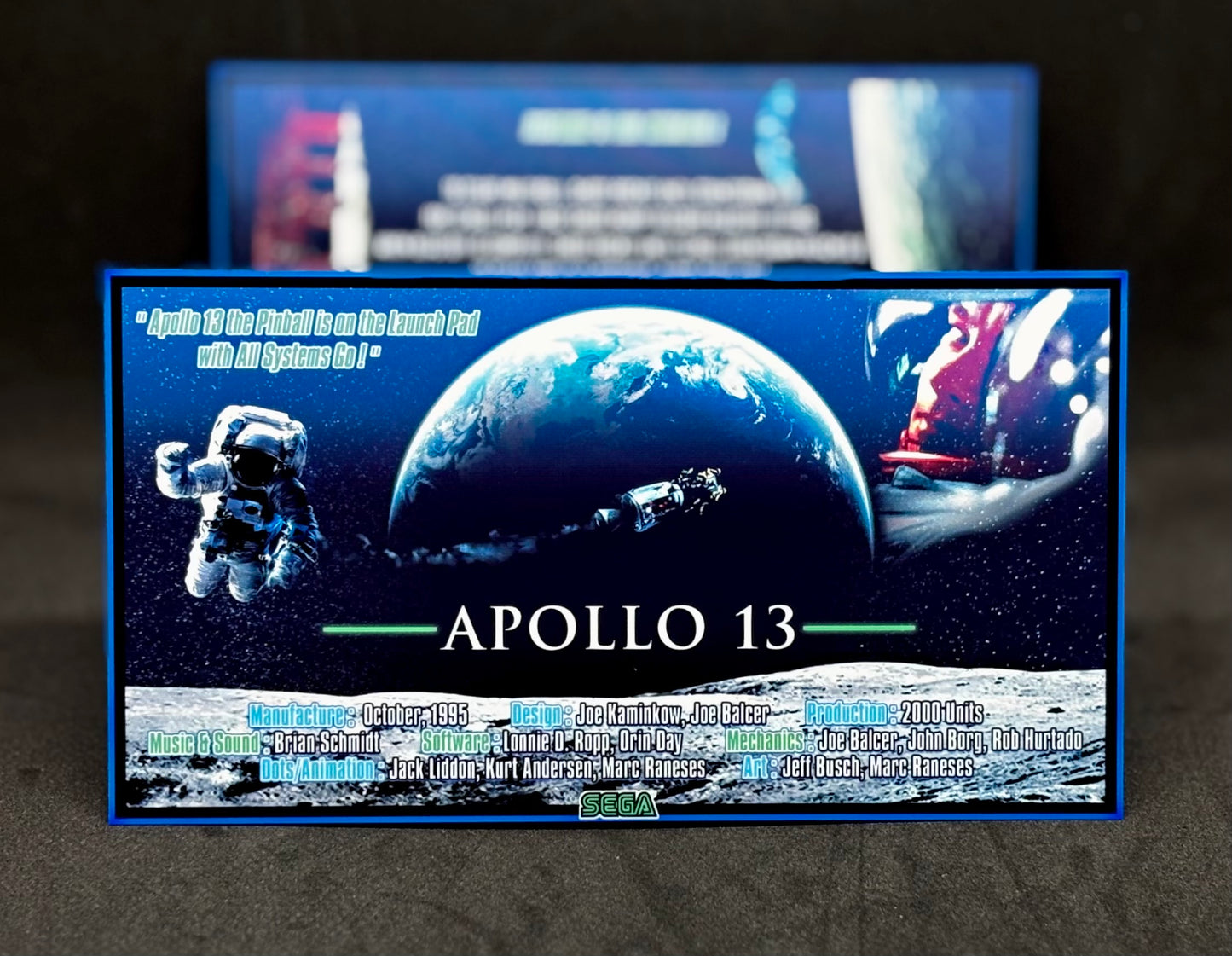 Instrucciones de las tarjetas de juego SEGA Apollo 13 de 1995 para pinball: tarjetas de pinball personalizadas con impresión personalizada