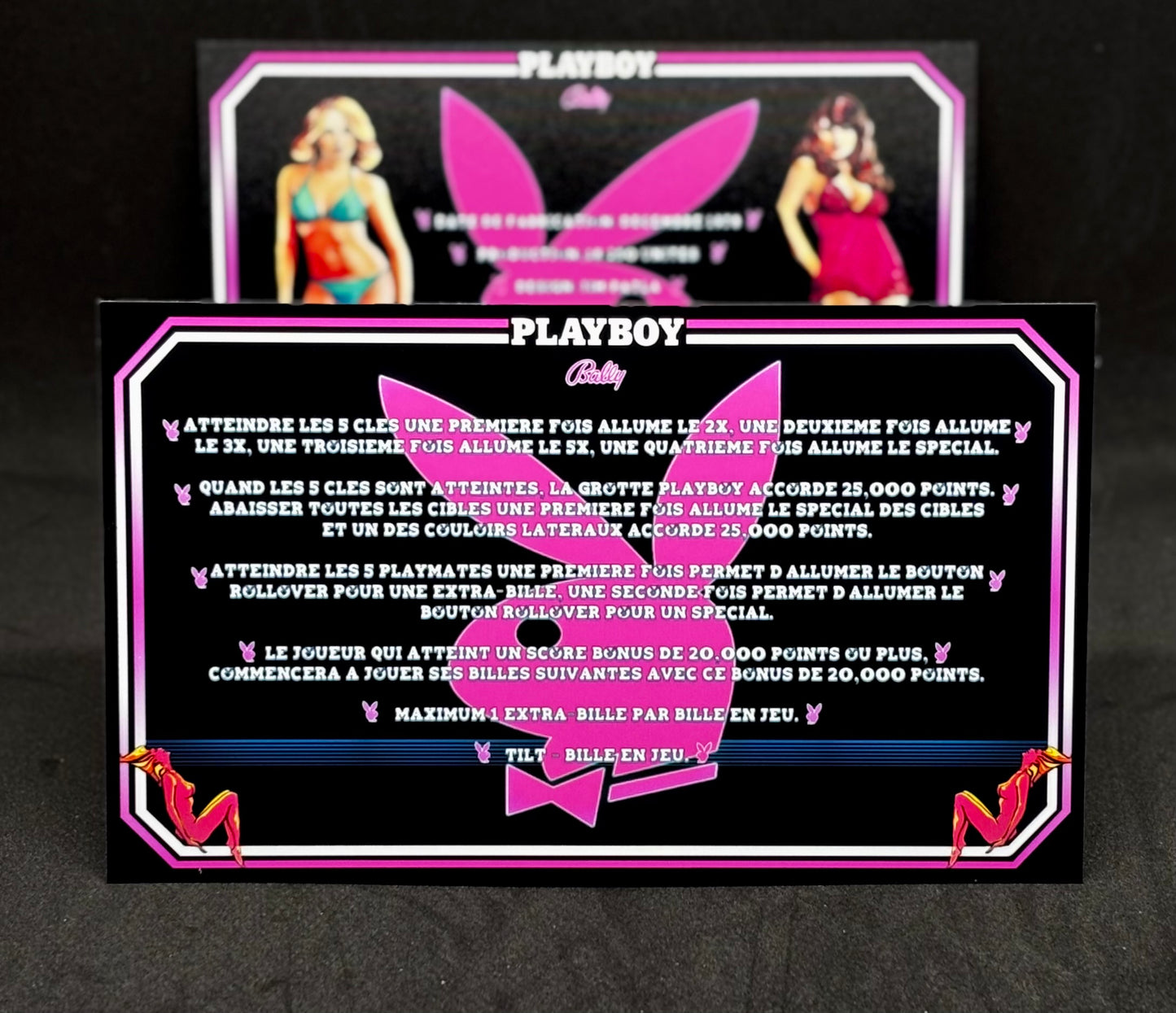 Instrucciones de las tarjetas del juego Bally Playboy 1978, máquina de pinball, delantal personalizado, reglas impresas