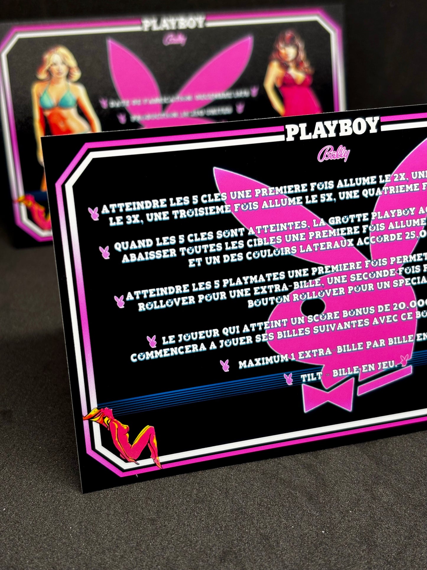 Instrucciones de las tarjetas del juego Bally Playboy 1978, máquina de pinball, delantal personalizado, reglas impresas