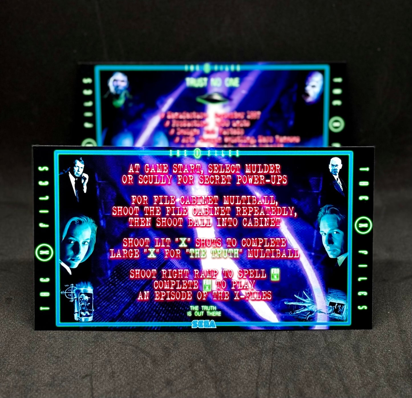Instrucciones de las tarjetas del juego SEGA Expediente X de 1997 Pinball - Tarjetas de pinball personalizadas con impresión personalizada