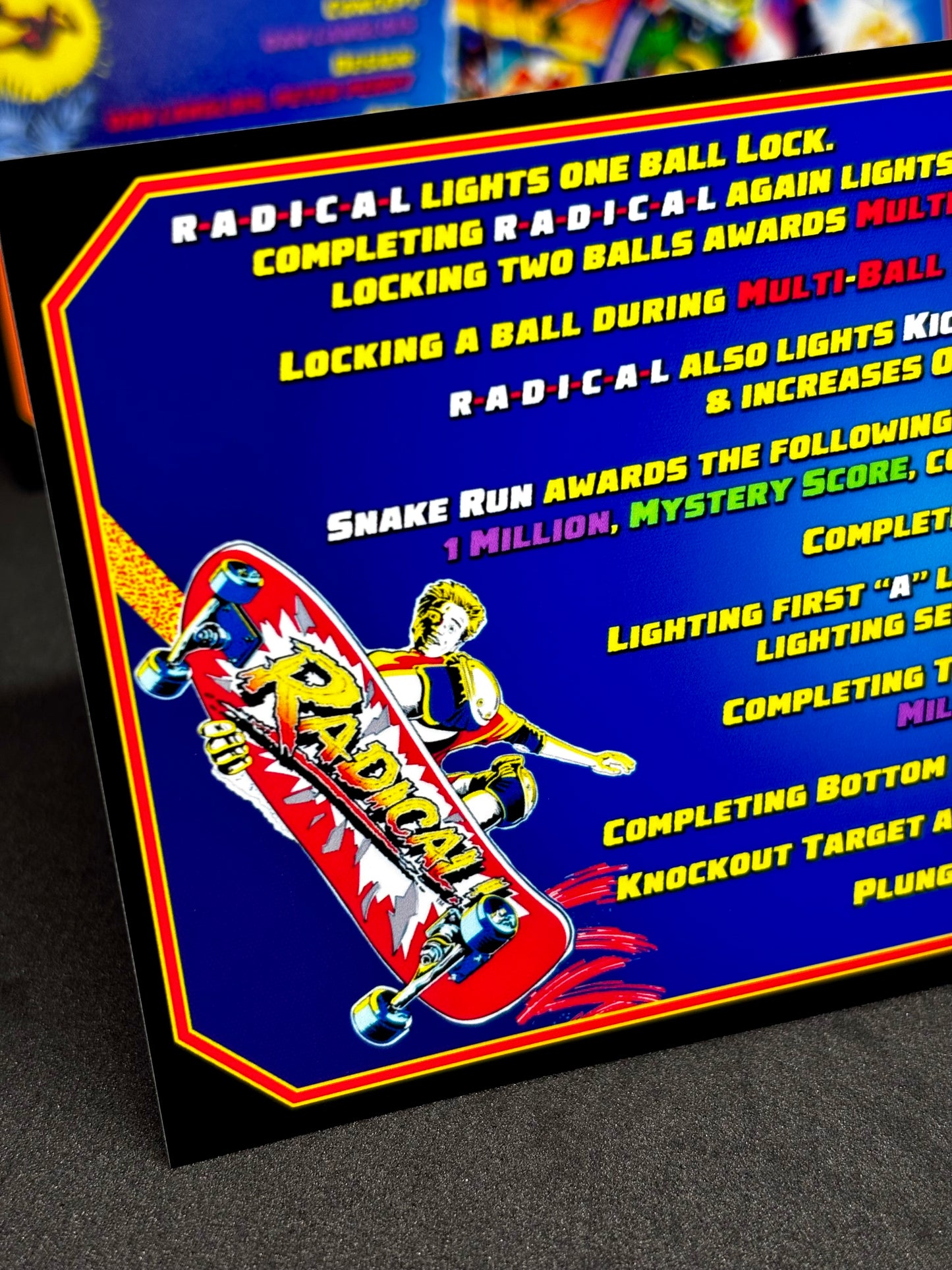 Bally Radical 1990 Jeu Cartes Instructions Flipper Custom Apron règles imprimées