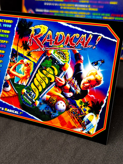 Bally Radical 1990 Game Cards Instructions Pinball Custom Apron Printed Rules