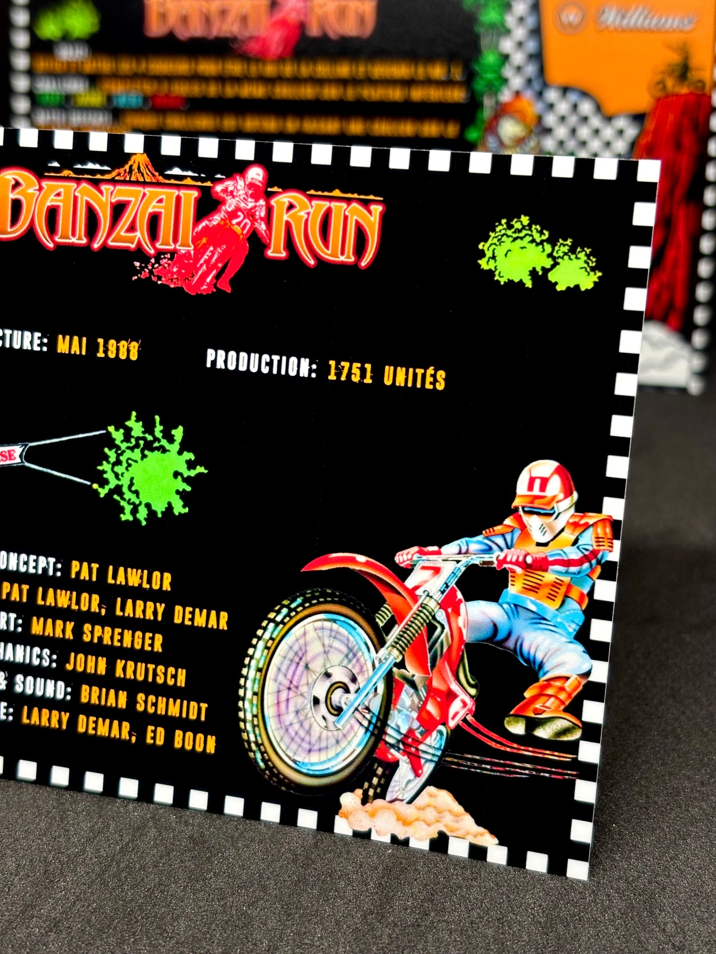 Williams Banzai Run 1988 Jeu Cartes Instructions Flipper Custom Apron règles imprimées