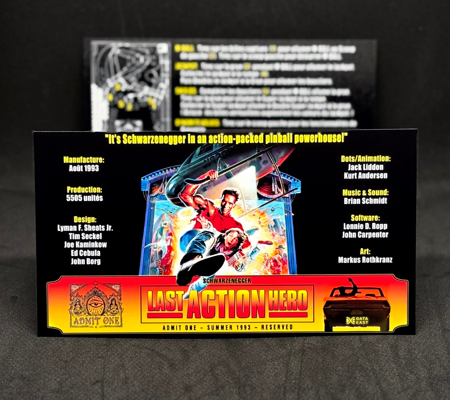 Instrucciones de las tarjetas del juego Data East Last Action Hero 1993 Pinball versión 3 - Tarjetas de pinball personalizadas con impresión personalizada