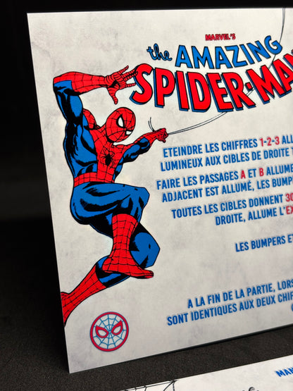 Instrucciones de las tarjetas del juego Spider-Man 1980 de Gottlieb. Delantal personalizado con reglas impresas.