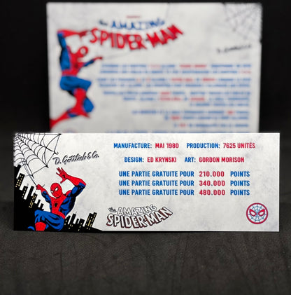 Instrucciones de las tarjetas del juego Spider-Man 1980 de Gottlieb. Delantal personalizado con reglas impresas.