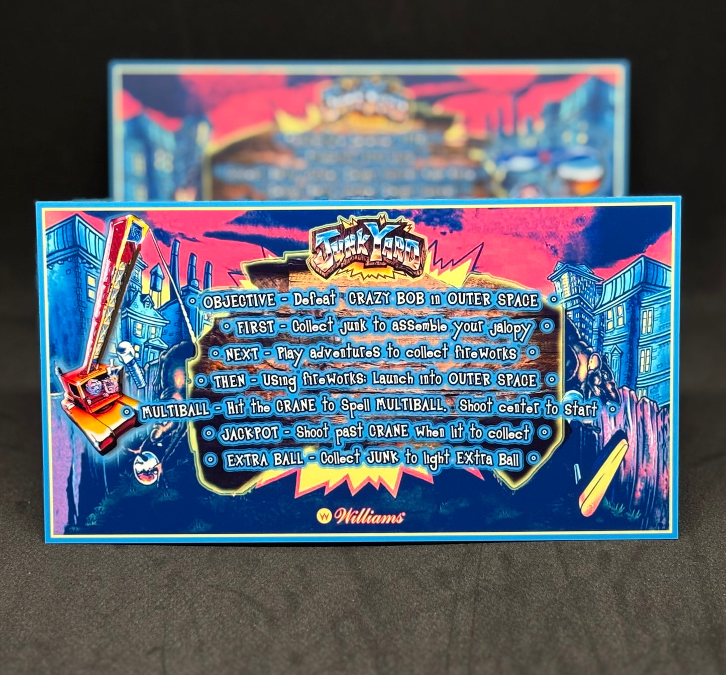 Williams Junk Yard 1996 Jeu Cartes Instructions Flipper Custom Apron règles imprimées