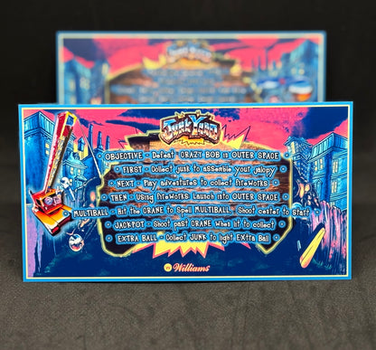 Instrucciones de las tarjetas del juego Williams Junk Yard 1996, delantal personalizado de pinball, reglas impresas