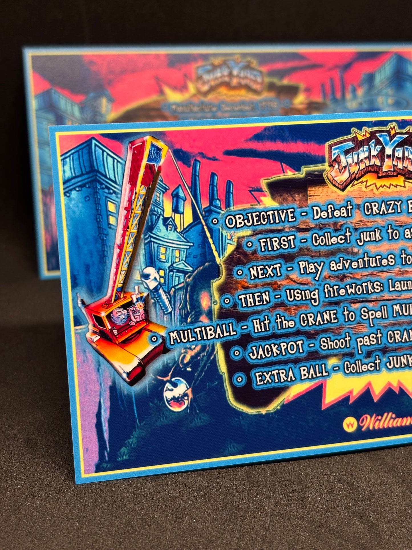 Williams Junk Yard 1996 Jeu Cartes Instructions Flipper Custom Apron règles imprimées