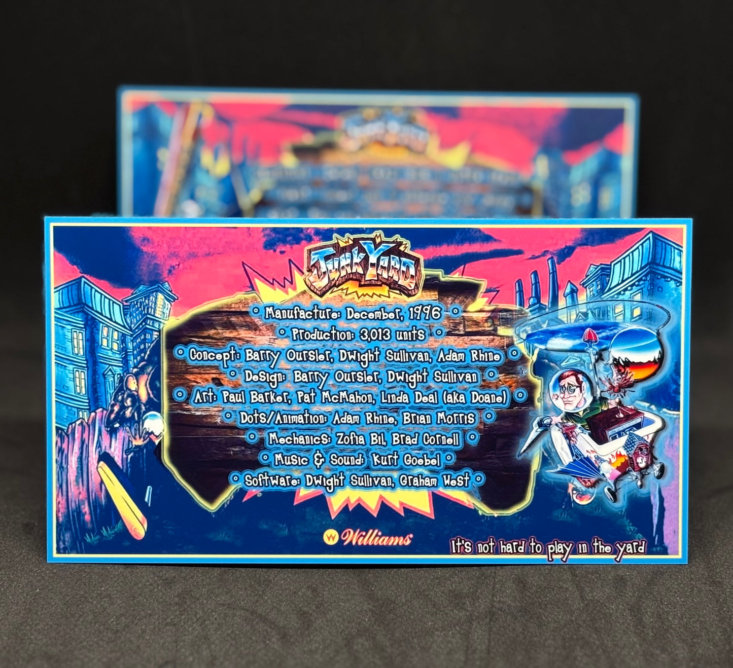 Williams Junk Yard 1996 Jeu Cartes Instructions Flipper Custom Apron règles imprimées