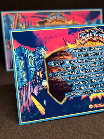 Instrucciones de las tarjetas del juego Williams Junk Yard 1996, delantal personalizado de pinball, reglas impresas