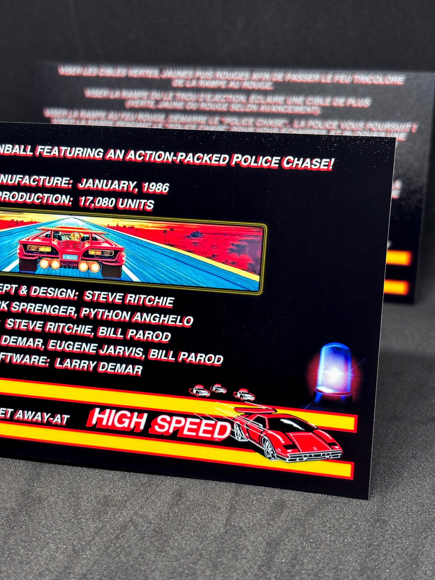 Williams HIGH SPEED 1986 Jeu Cartes Instructions Flipper Custom Apron règles imprimées