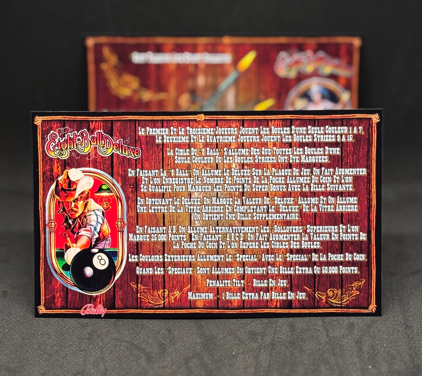 Instrucciones de las tarjetas del juego Bally Eight Ball Deluxe 1981 (F) Pinball Delantal personalizado Reglas impresas M-1508-98F