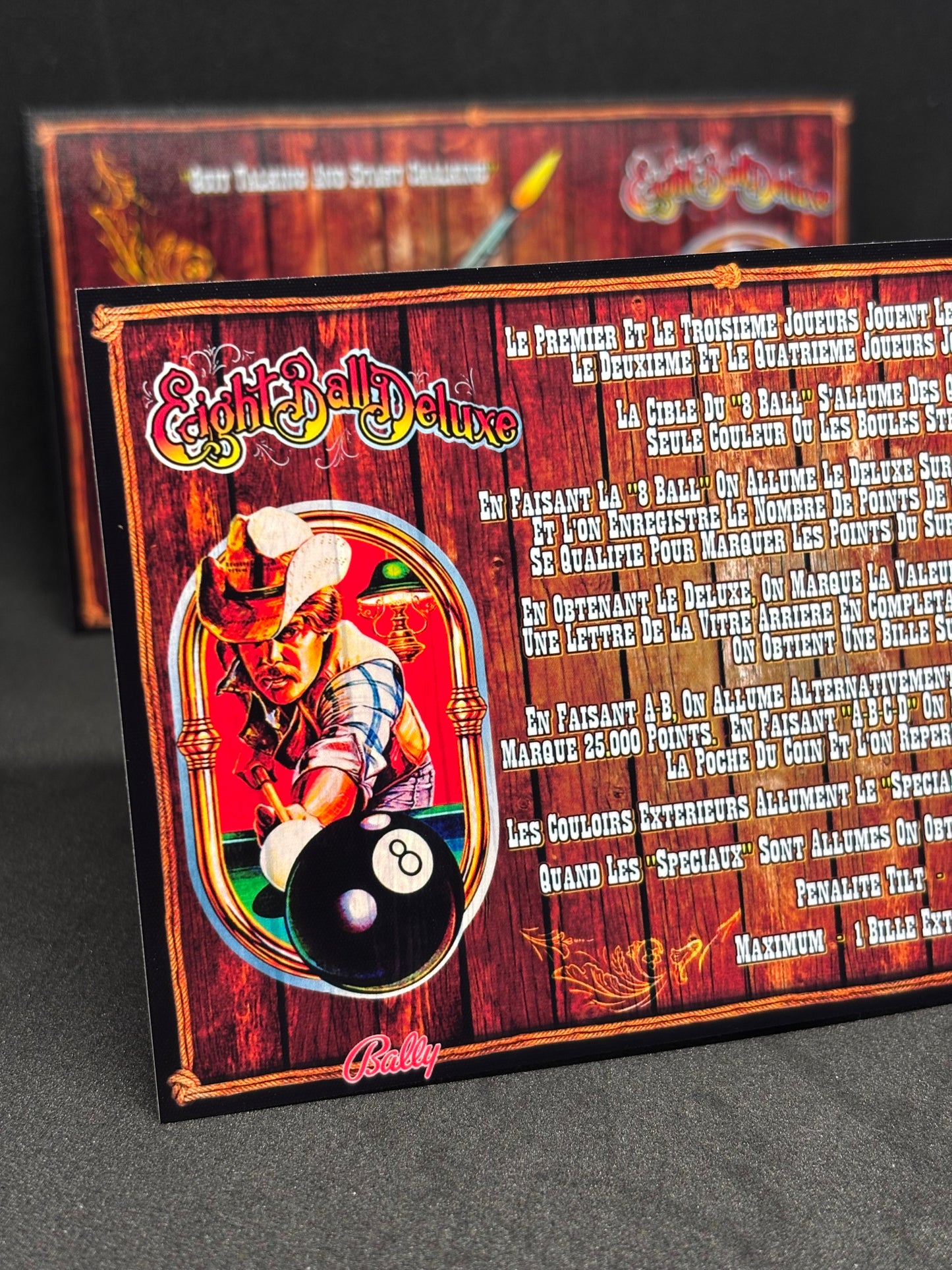 Instrucciones de las tarjetas del juego Bally Eight Ball Deluxe 1981 (F) Pinball Delantal personalizado Reglas impresas M-1508-98F