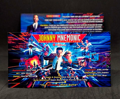 Instrucciones de las tarjetas del juego Williams Johnny Mnemonic de 1995. Delantal personalizado con reglas impresas.