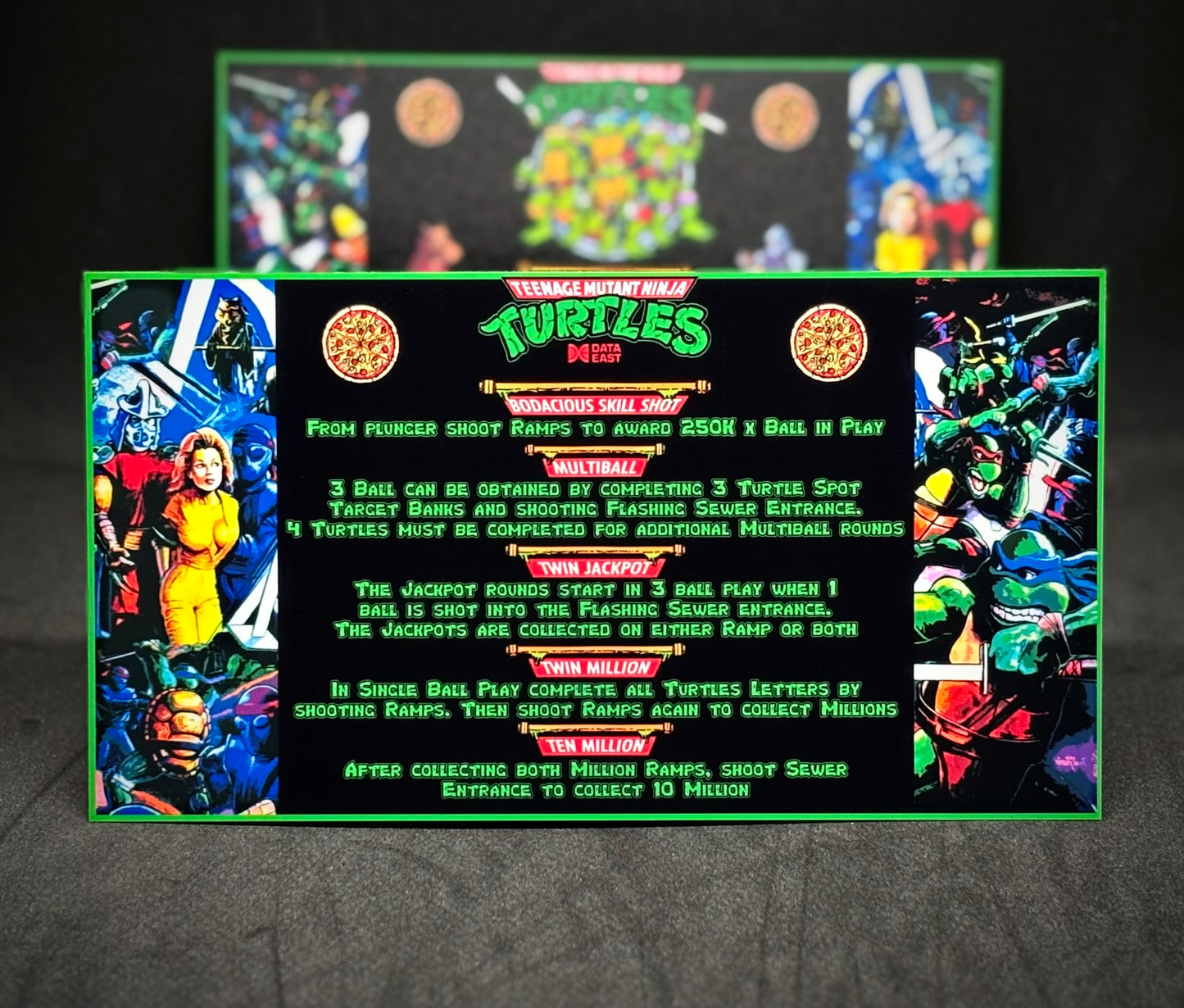 Data East Ninja Turtles 1991 Jeu Cartes Instructions Flipper Custom Apron règles imprimées V2