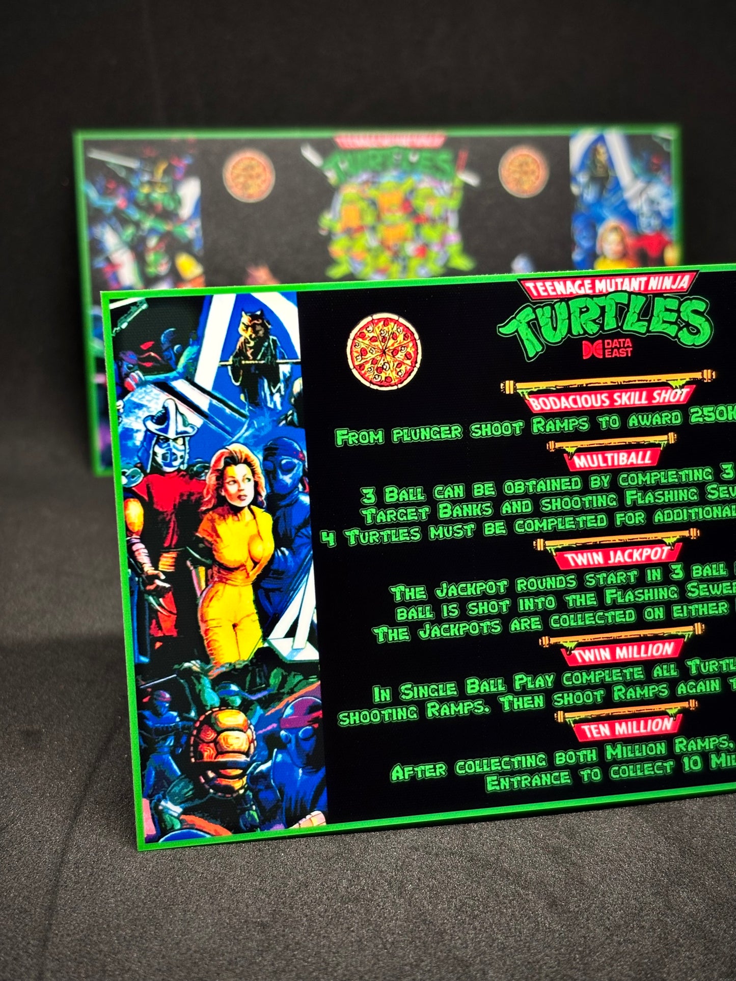 Data East Ninja Turtles 1991 Jeu Cartes Instructions Flipper Custom Apron règles imprimées V2
