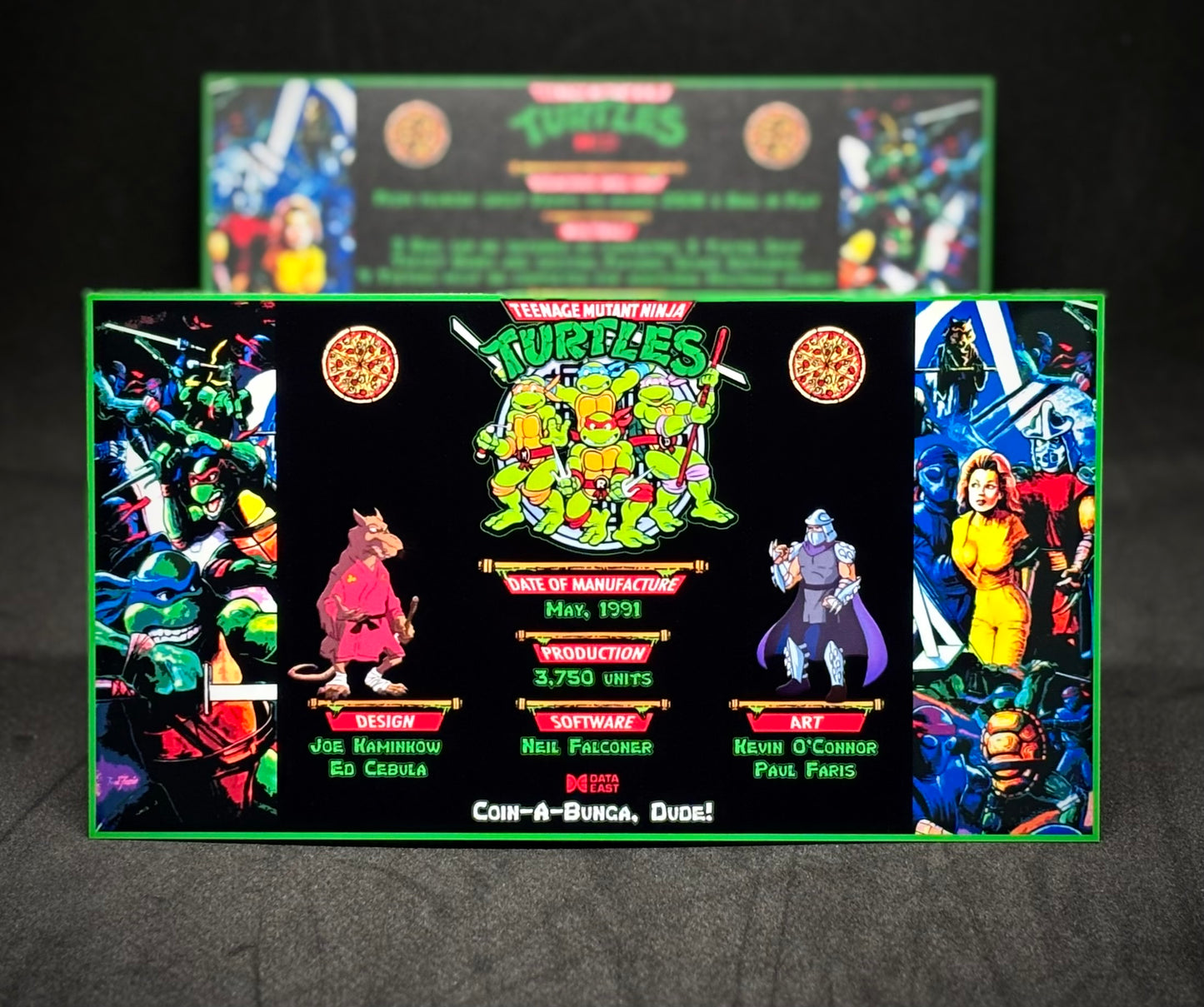 Data East Ninja Turtles 1991 Jeu Cartes Instructions Flipper Custom Apron règles imprimées V2