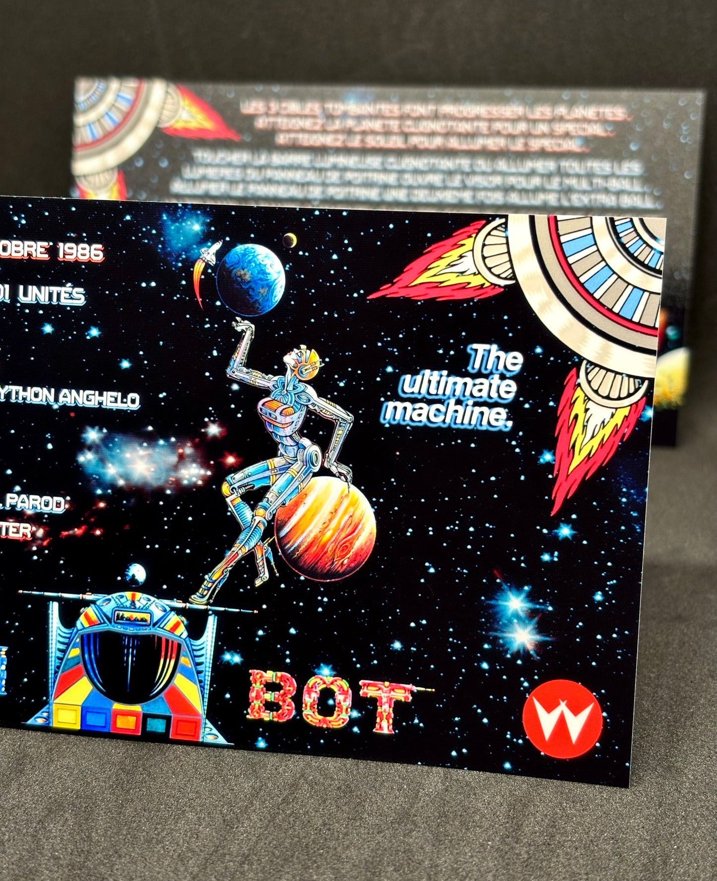Instrucciones de las tarjetas de juego Williams Pinbot 1986, delantal personalizado de pinball, reglas impresas