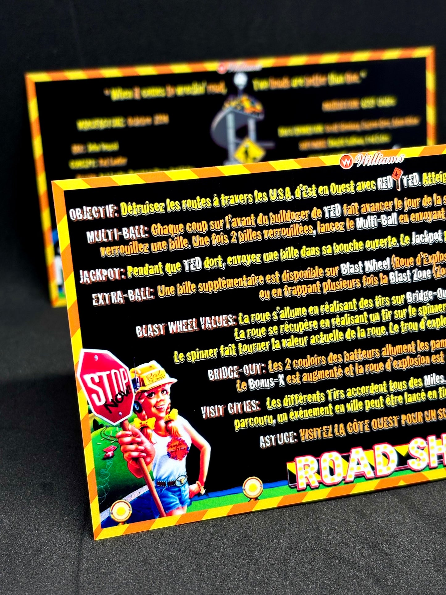 Williams ROAD SHOW RED &amp; TED 1994 Tarjetas de juego Instrucciones Pinball Delantal personalizado Reglas impresas ROADSHOW