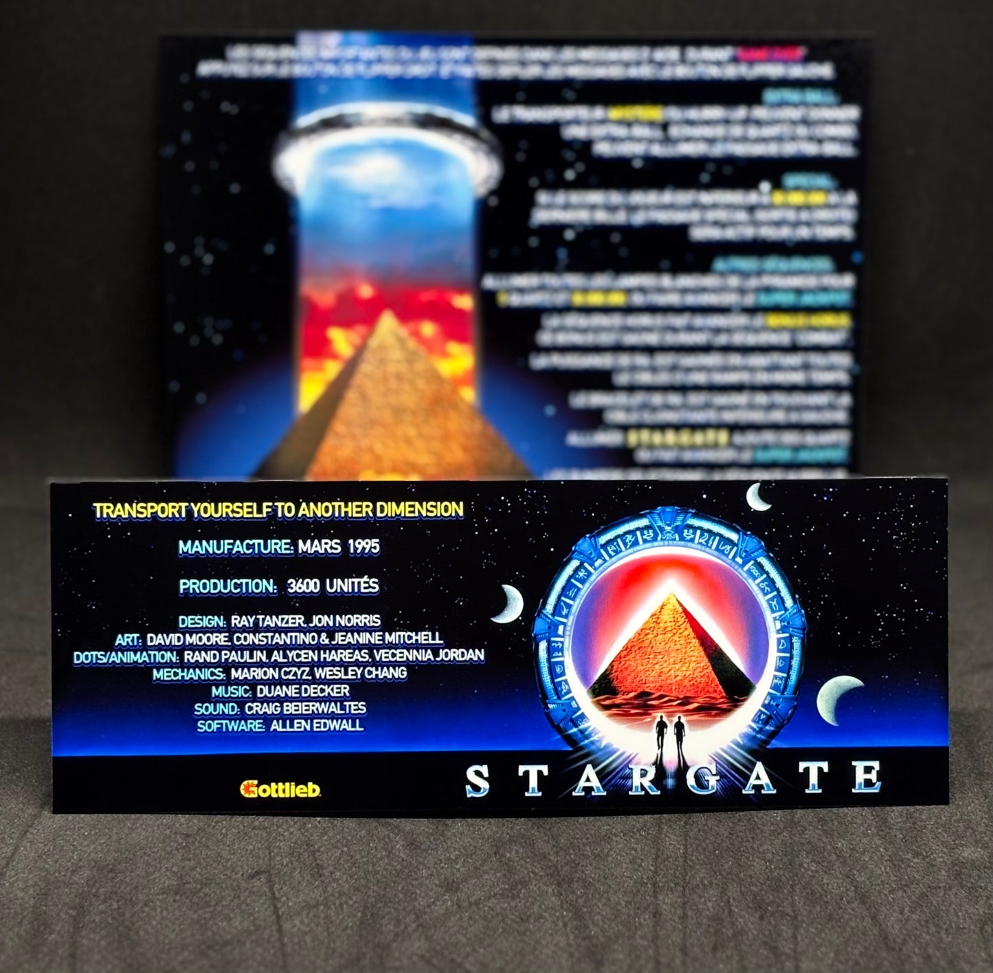 Instrucciones de las tarjetas del juego Gottlieb Stargate 1995, versión Pinball 1, tarjetas de delantal de pinball con impresión personalizada