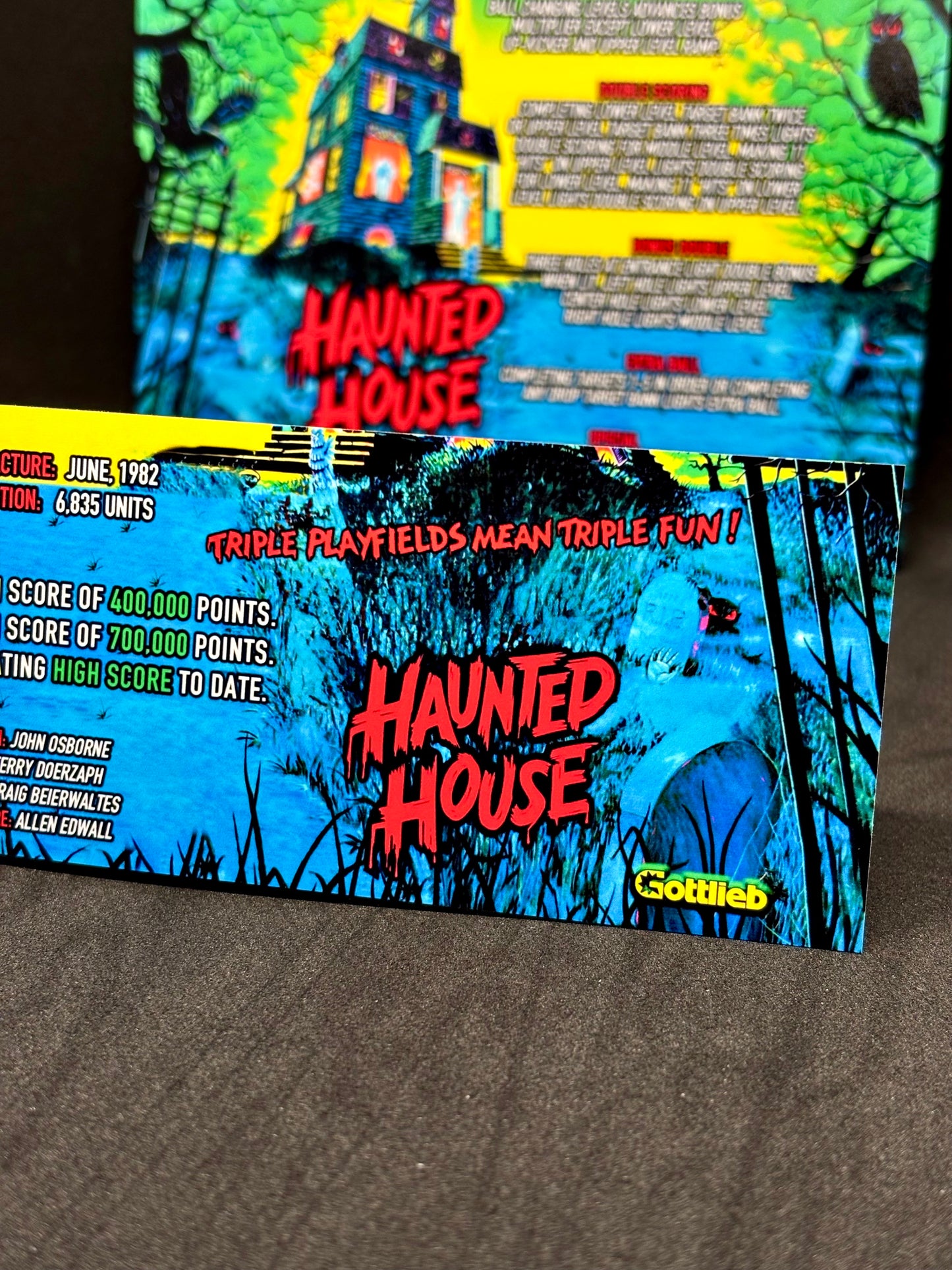 Instrucciones de las tarjetas del juego Gottlieb Haunted House 1982, versión 1 de pinball, tarjetas de delantal de pinball con impresión personalizada