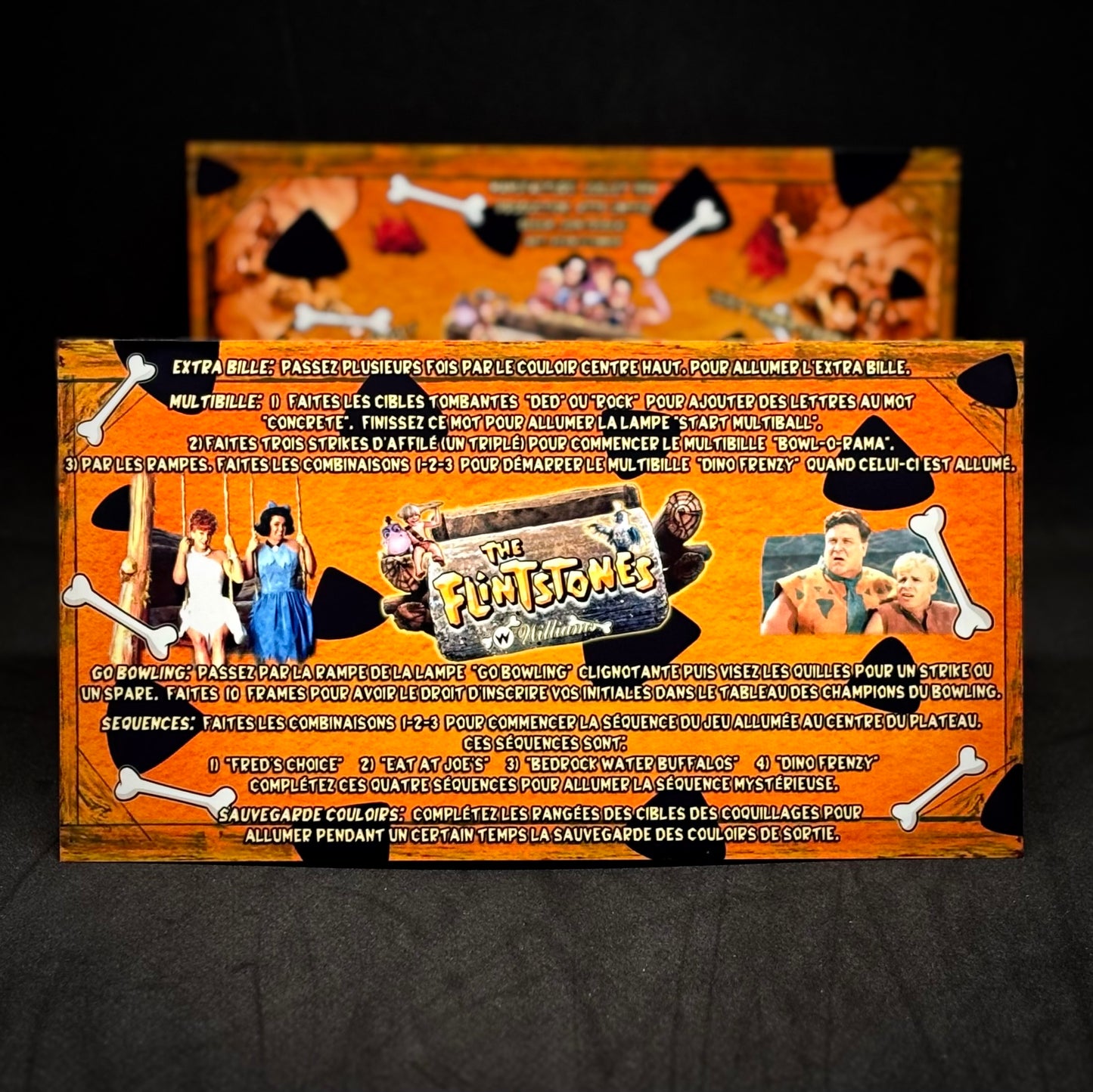 Instrucciones de las tarjetas del juego de pinball de Los Picapiedra (1994) de Williams, delantal personalizado, reglas impresas (V1)