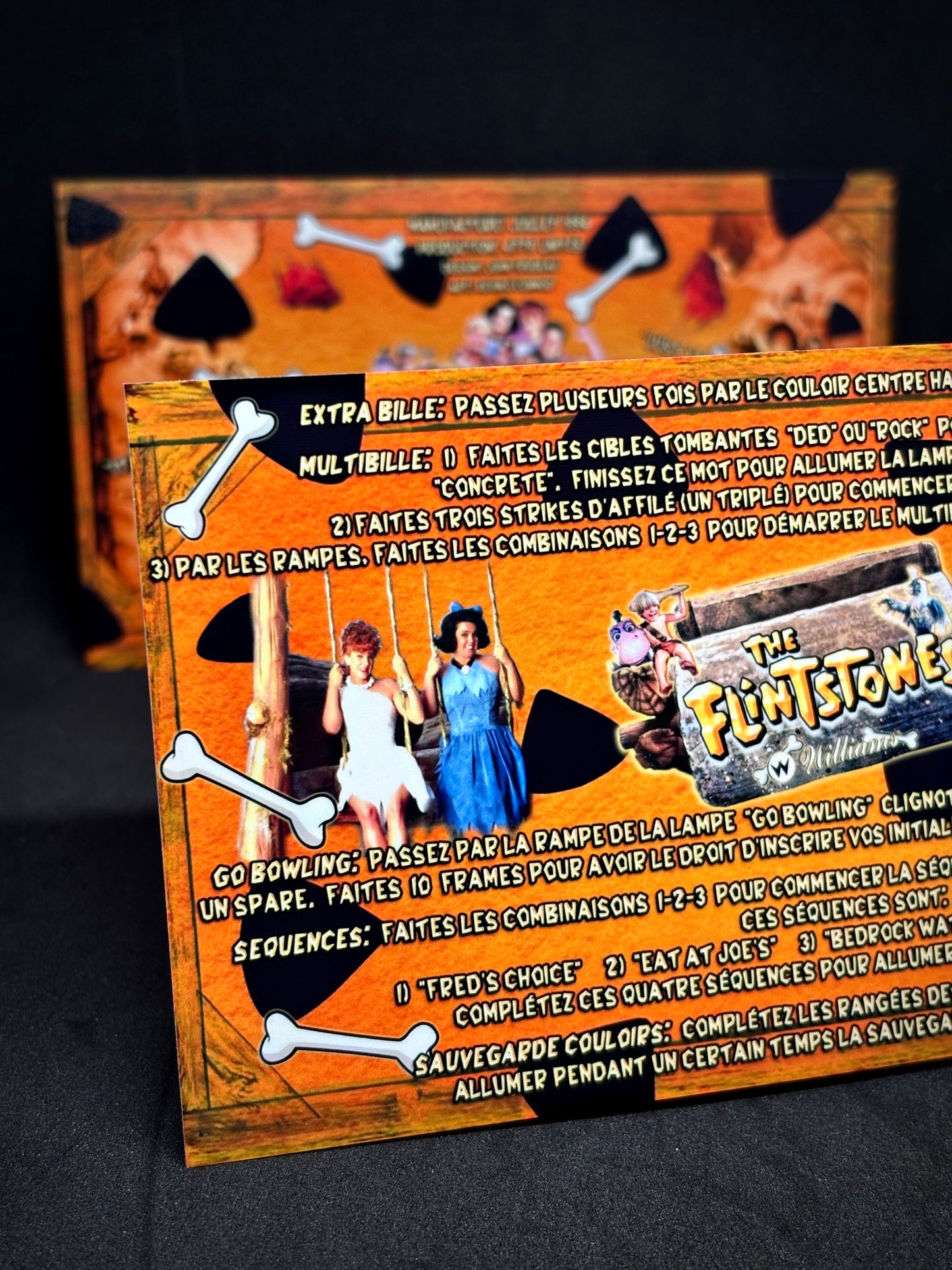 Instrucciones de las tarjetas del juego de pinball de Los Picapiedra (1994) de Williams, delantal personalizado, reglas impresas (V1)