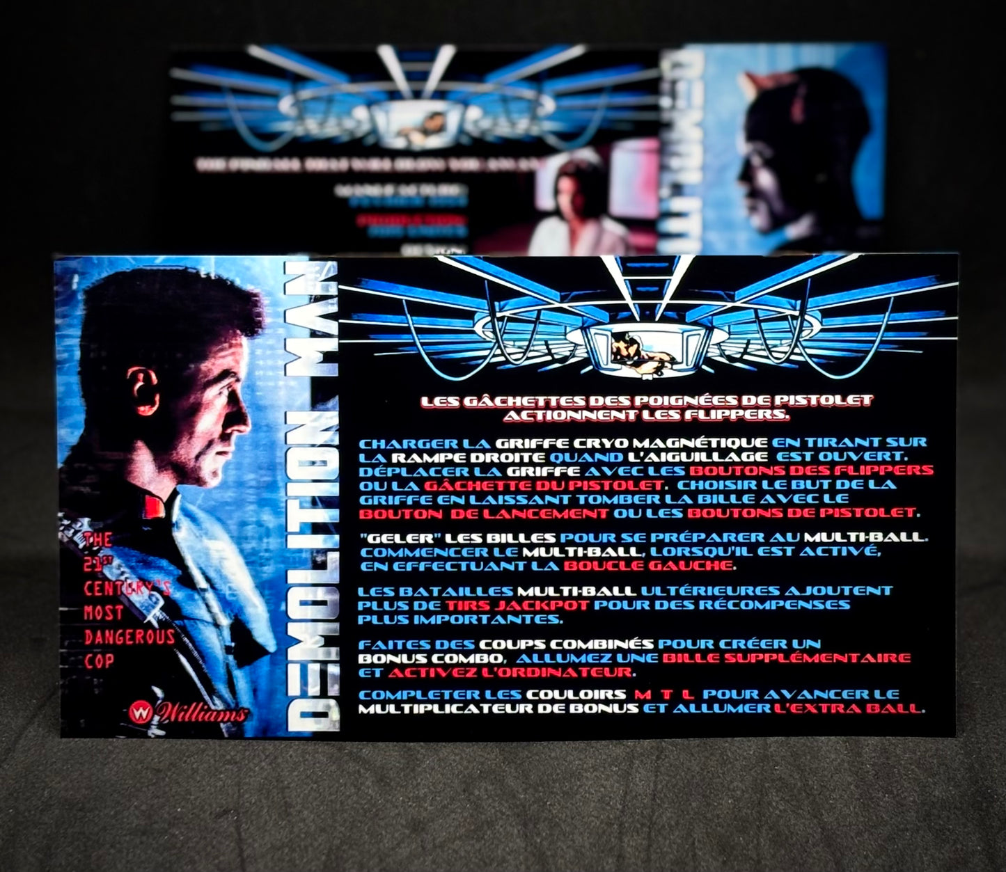 Instrucciones de las tarjetas del juego Williams Demolition Man 1994, delantal personalizado de pinball, reglas impresas