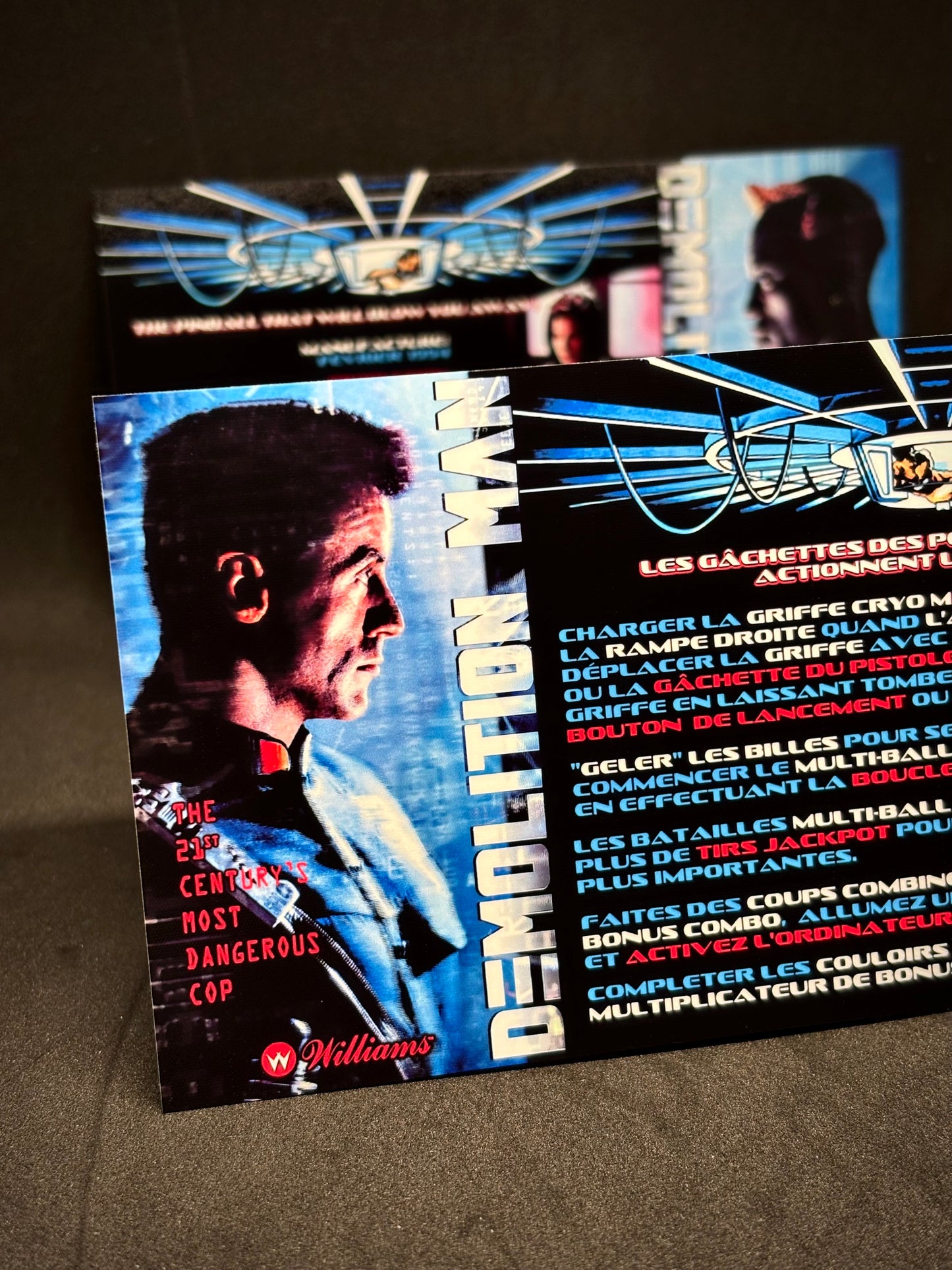 Instrucciones de las tarjetas del juego Williams Demolition Man 1994, delantal personalizado de pinball, reglas impresas